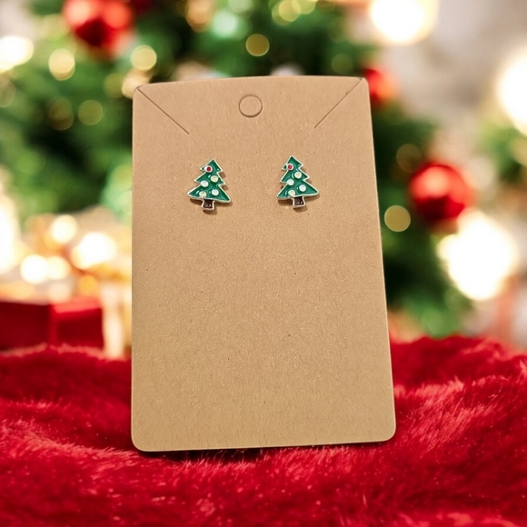 Christmas Tree Holiday Festive Stud Earrings - Picture 2 of 2